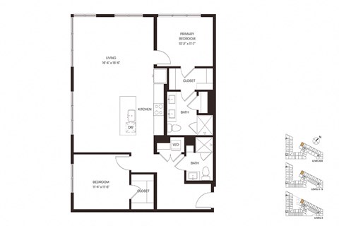 Floor plan for 2 beds, 2 baths, 1204 sqft
